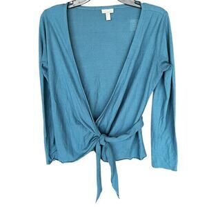 J.Jill true Wrap Jersey knit turquoise green blouse balletcore Beachy Boho Sz S